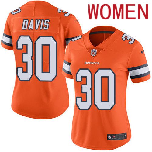 Women Denver Broncos #30 Terrell Davis Orange Nike Rush Vapor Limited NFL Jersey
